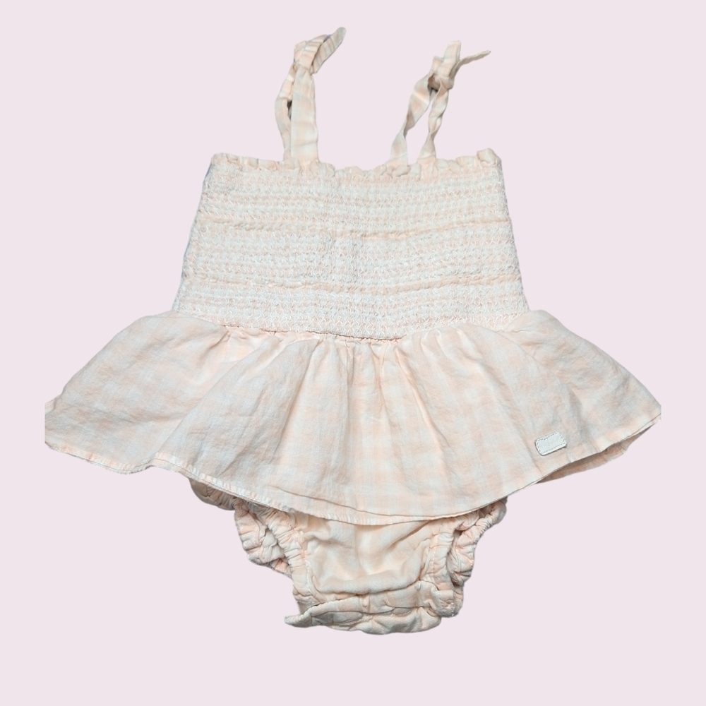 7 For All Mankind Baby Girl Pleated Pink Onesie Size 3/6 Months